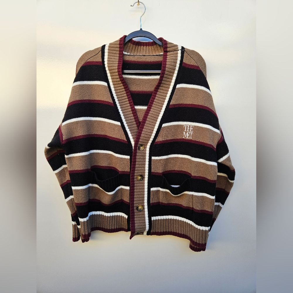 Men's Striped Cardigan Sweater - Black, Brown, White